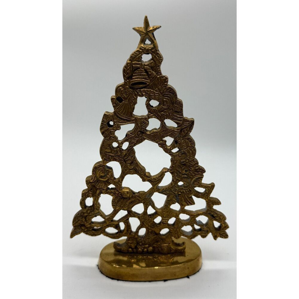 Vintage Gatko Solid Brass Christmas Tree Bell Angel‎ Star Detail 9”